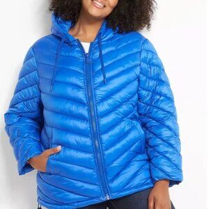 Puffer Jacket 22/24 26/28 Blue Packable Coat Hood Pockets Lane Bryant Plus Size